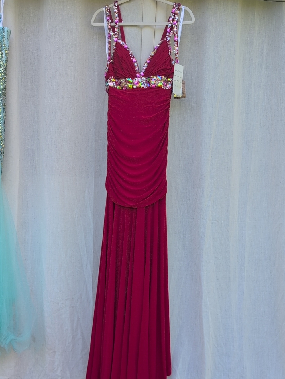 Beaded Red Evening Dress with Embellished Straps